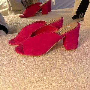 Hot Pink Suede Steve Madden Mules